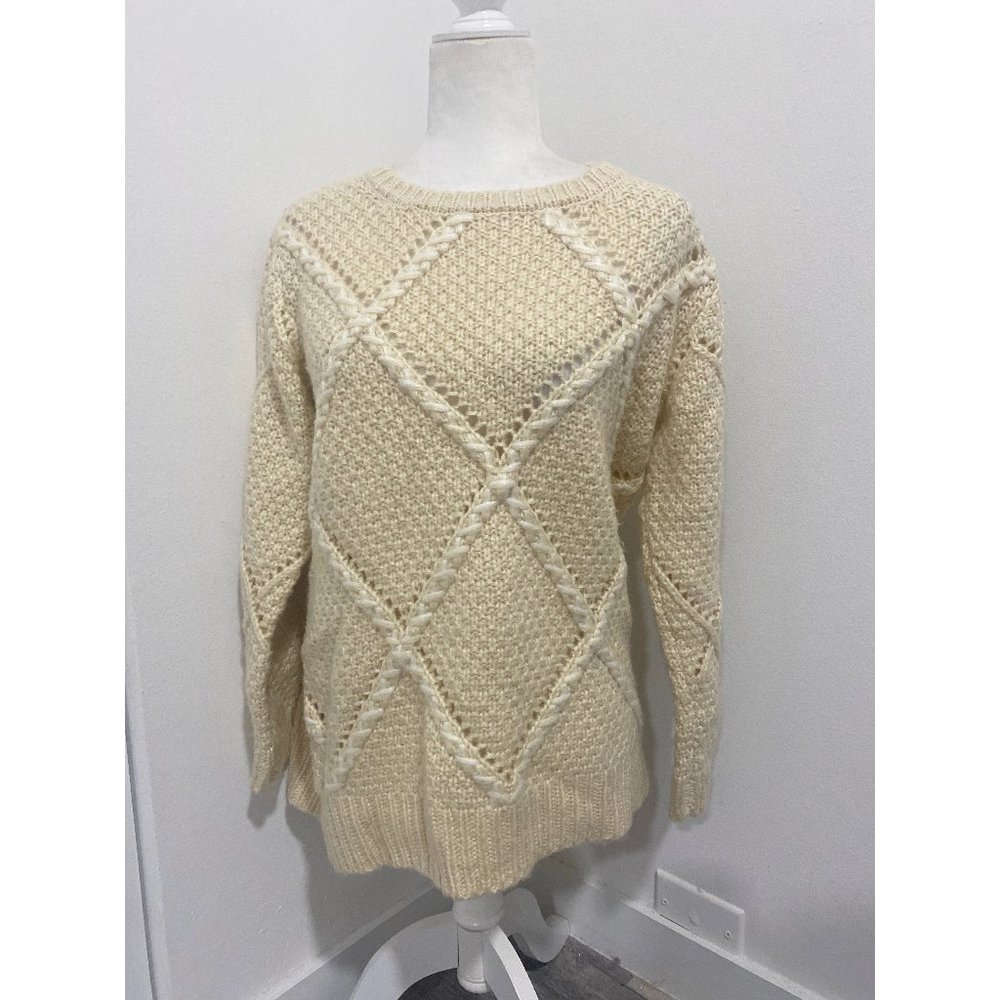 Anthro Moon River Chunky Knit Sweater Ivory Long Sleeve Diamond Medium